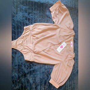 NWT Buddy Love Cream Colored Twyla Surplice Bodysuit with puffy sleeves
